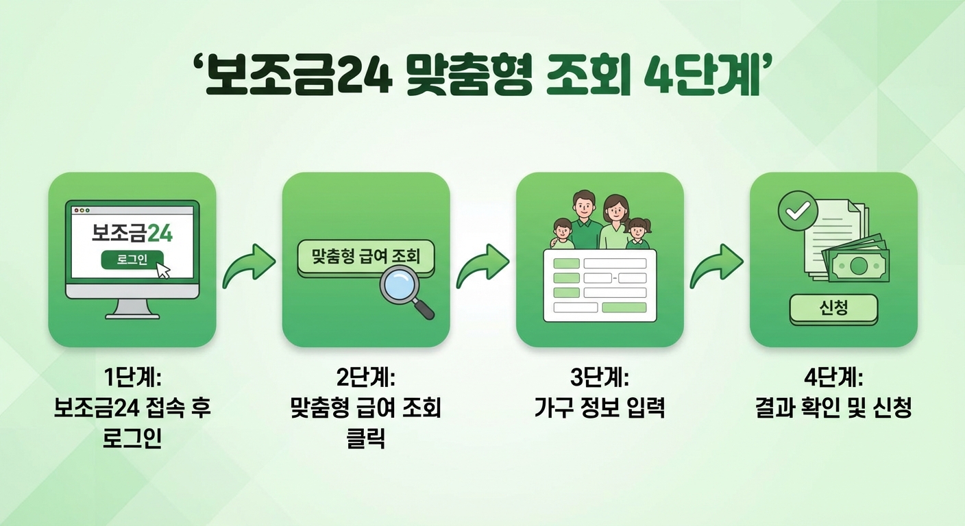 보조금24 맞춤형 조회 신청 절차 인포그래픽