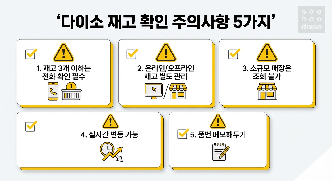 다이소 재고 확인 주의사항 5가지 인포그래픽