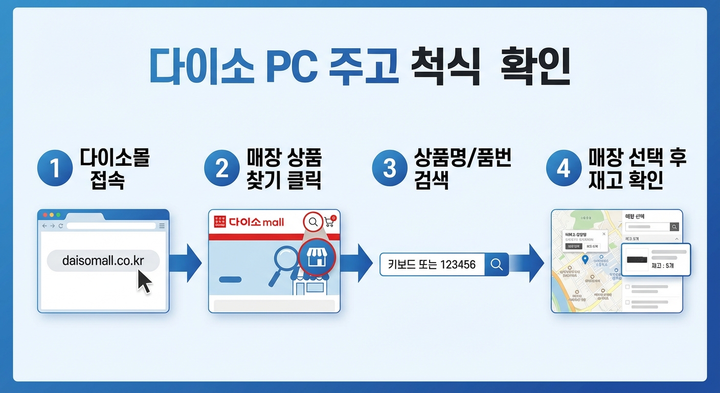 다이소 PC 재고 확인 4단계 인포그래픽