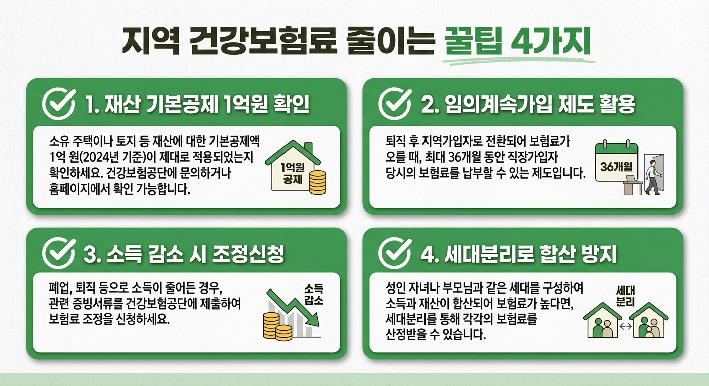 지역 건강보험료 줄이는 꿀팁 4가지 인포그래픽