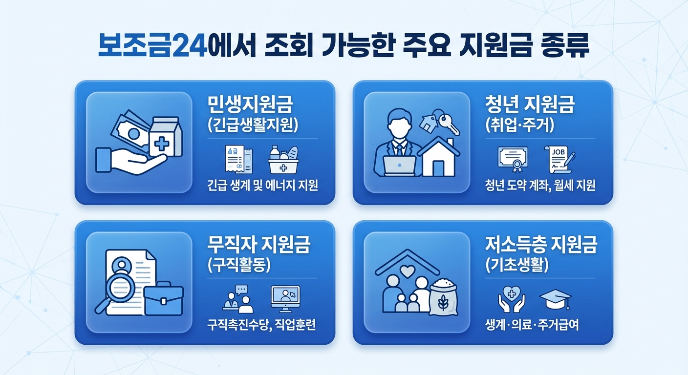 보조금24 조회 가능 지원금 종류 인포그래픽