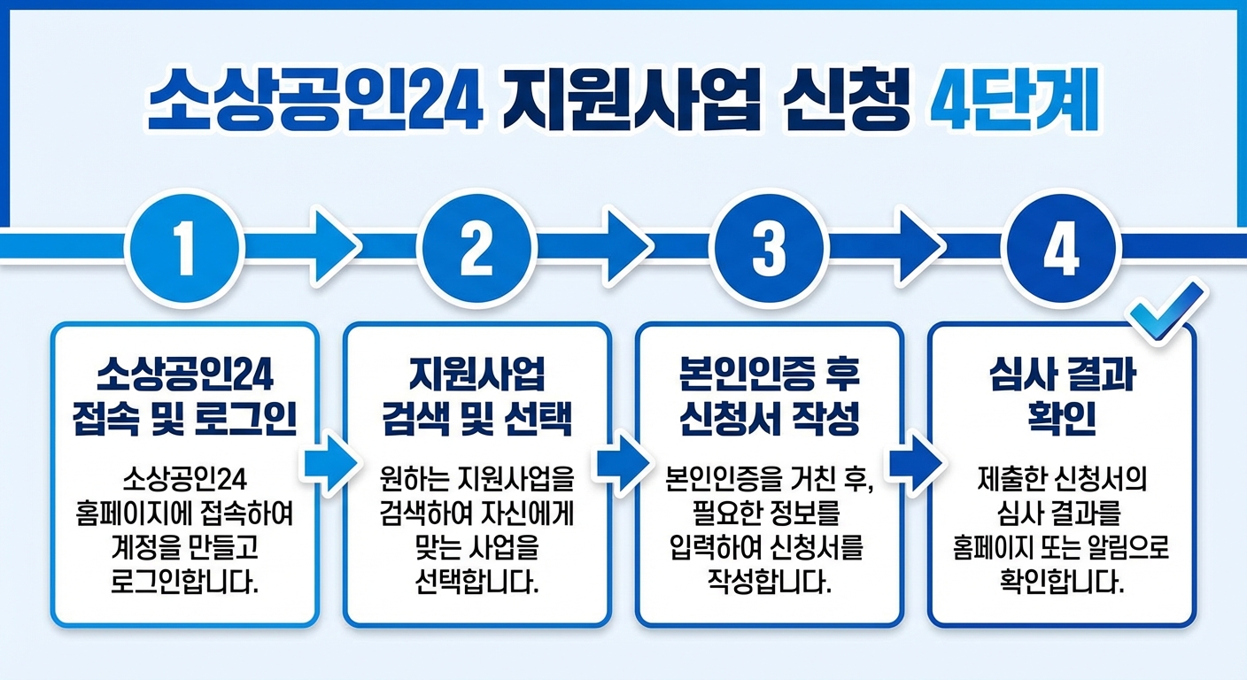 소상공인24 지원사업 신청 절차 4단계 인포그래픽