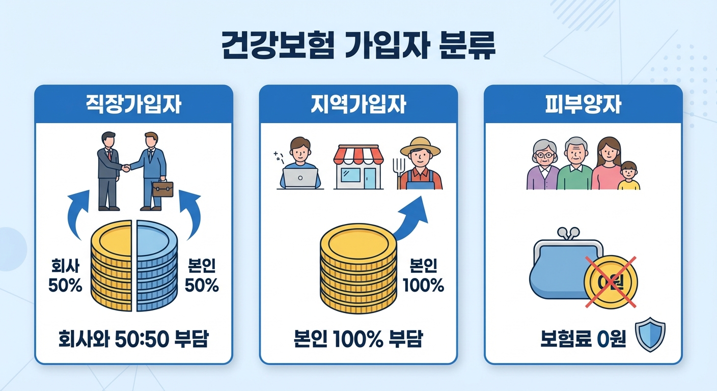 건강보험 직장가입자 지역가입자 피부양자 분류 인포그래픽