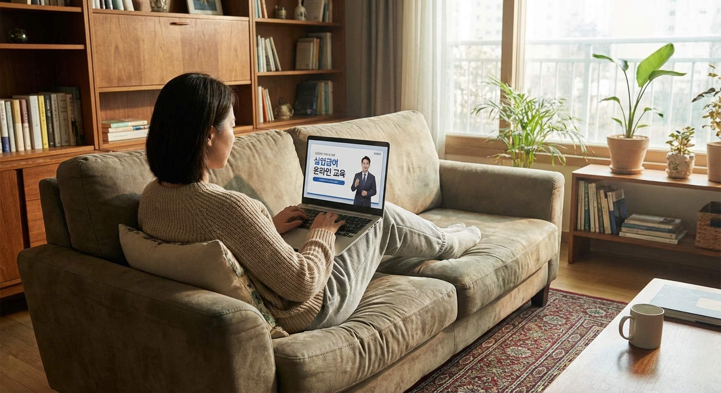 실업급여 온라인 취업특강 집에서 수강하는 모습