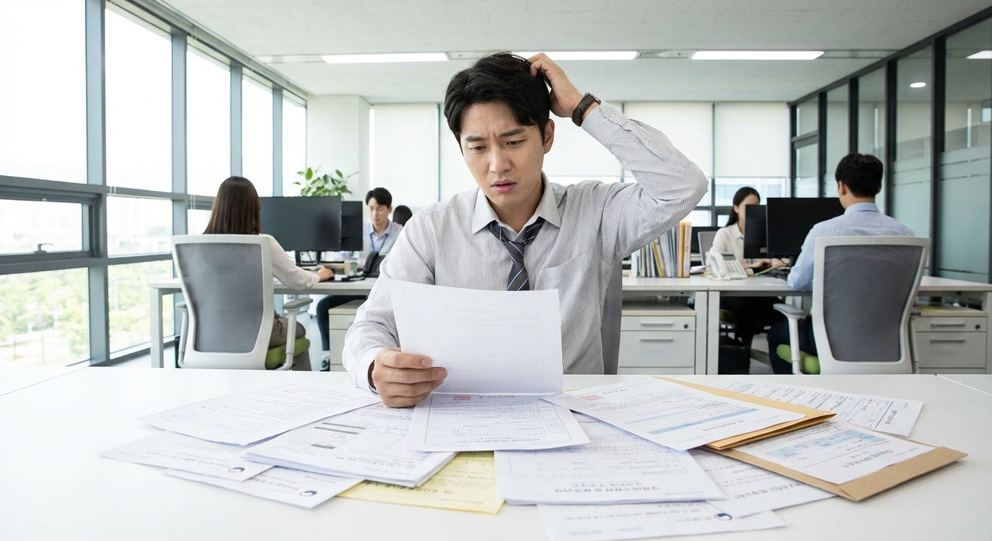 정부 지원금 서류 확인하는 직장인