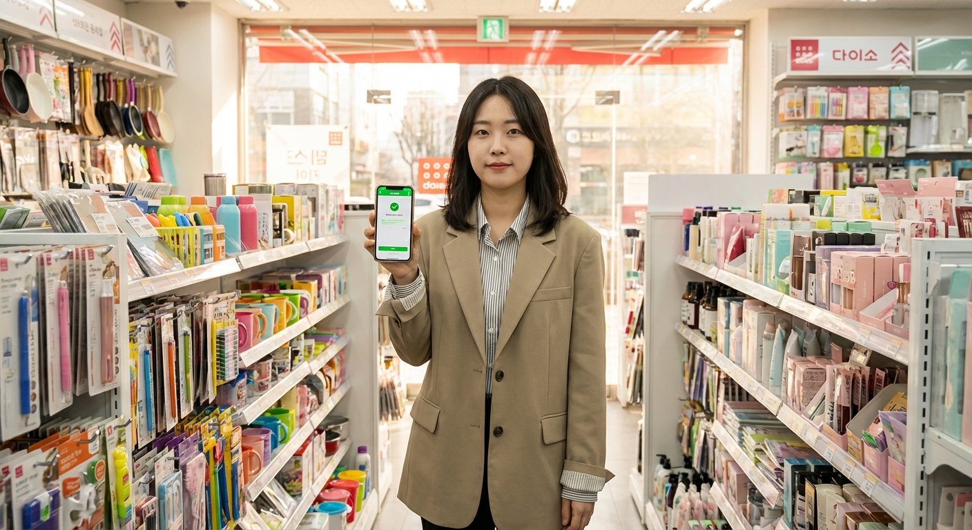 다이소 매장픽업 알림톡 확인하는 모습