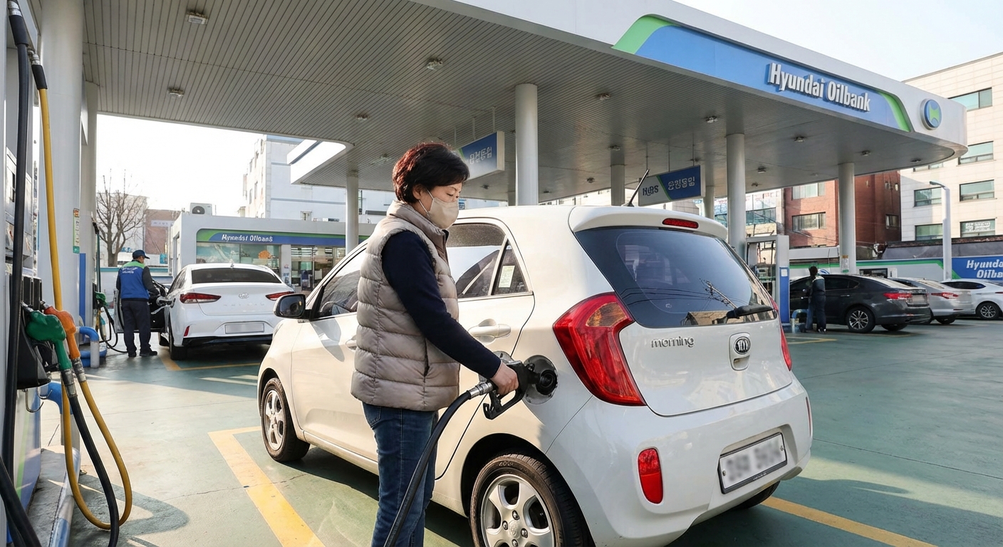 경차 유류비 지원 주유소에서 주유하는 모습
