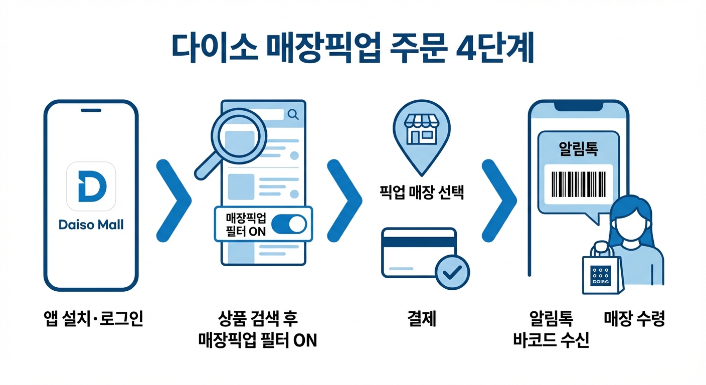 다이소 매장픽업 주문 절차 4단계 인포그래픽