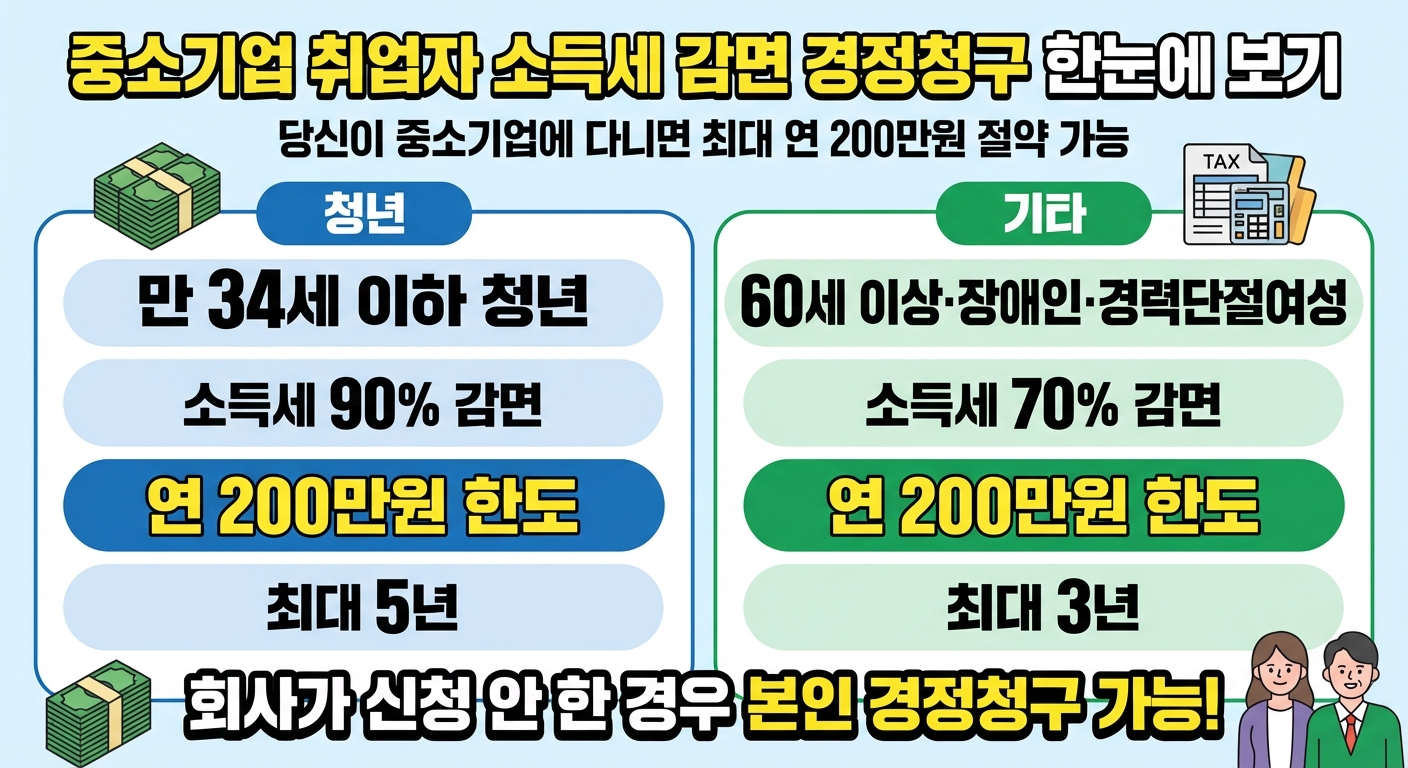 중소기업 취업자 소득세 감면 경정청구 대상과 감면율