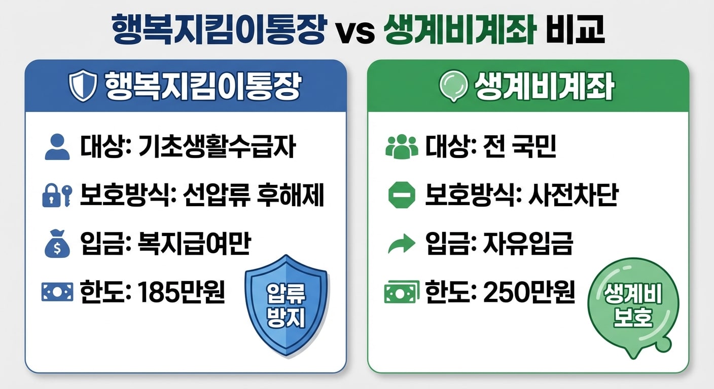 행복지킴이통장 생계비계좌 비교 인포그래픽