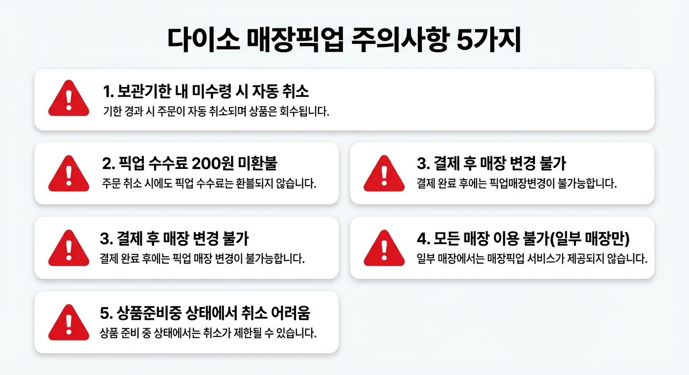 다이소 매장픽업 주의사항 5가지 요약 인포그래픽