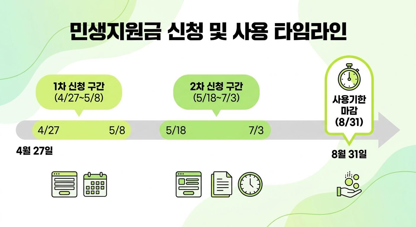 민생지원금 1차·2차 신청기간과 사용기한 타임라인