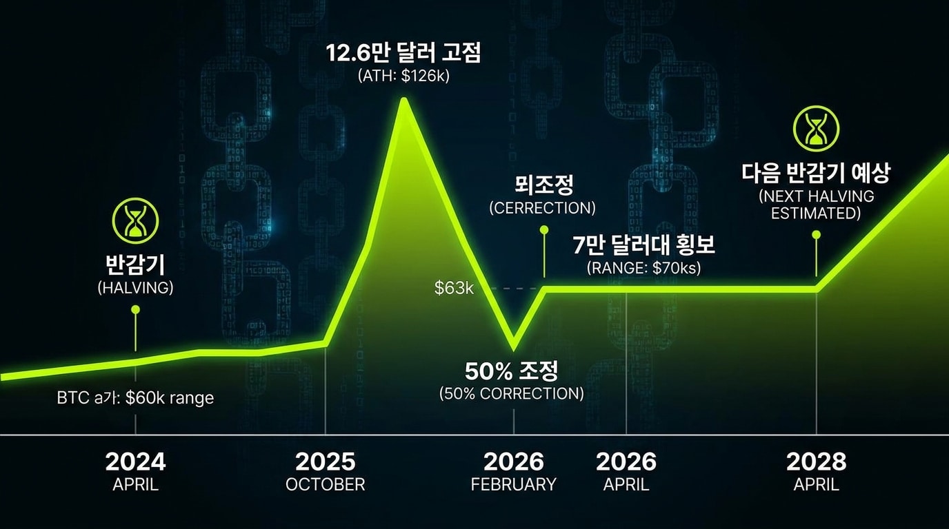 비트코인 반감기 사이클 타임라인 인포그래픽