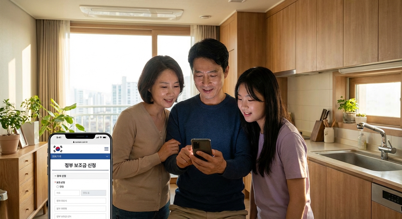 고유가 피해지원금 신청 화면을 확인하는 가족