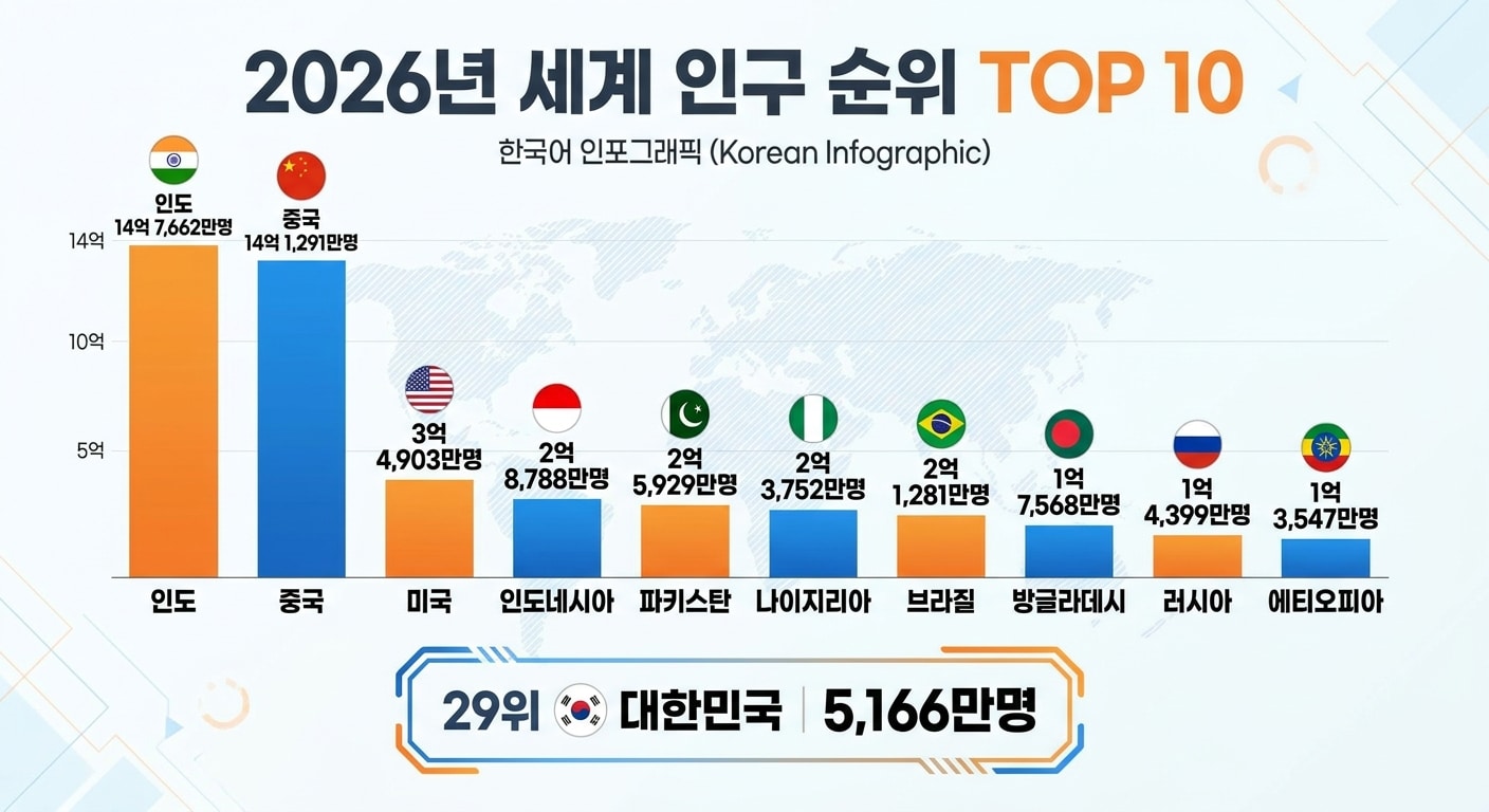 2026년 세계 인구 순위 TOP 10 인포그래픽