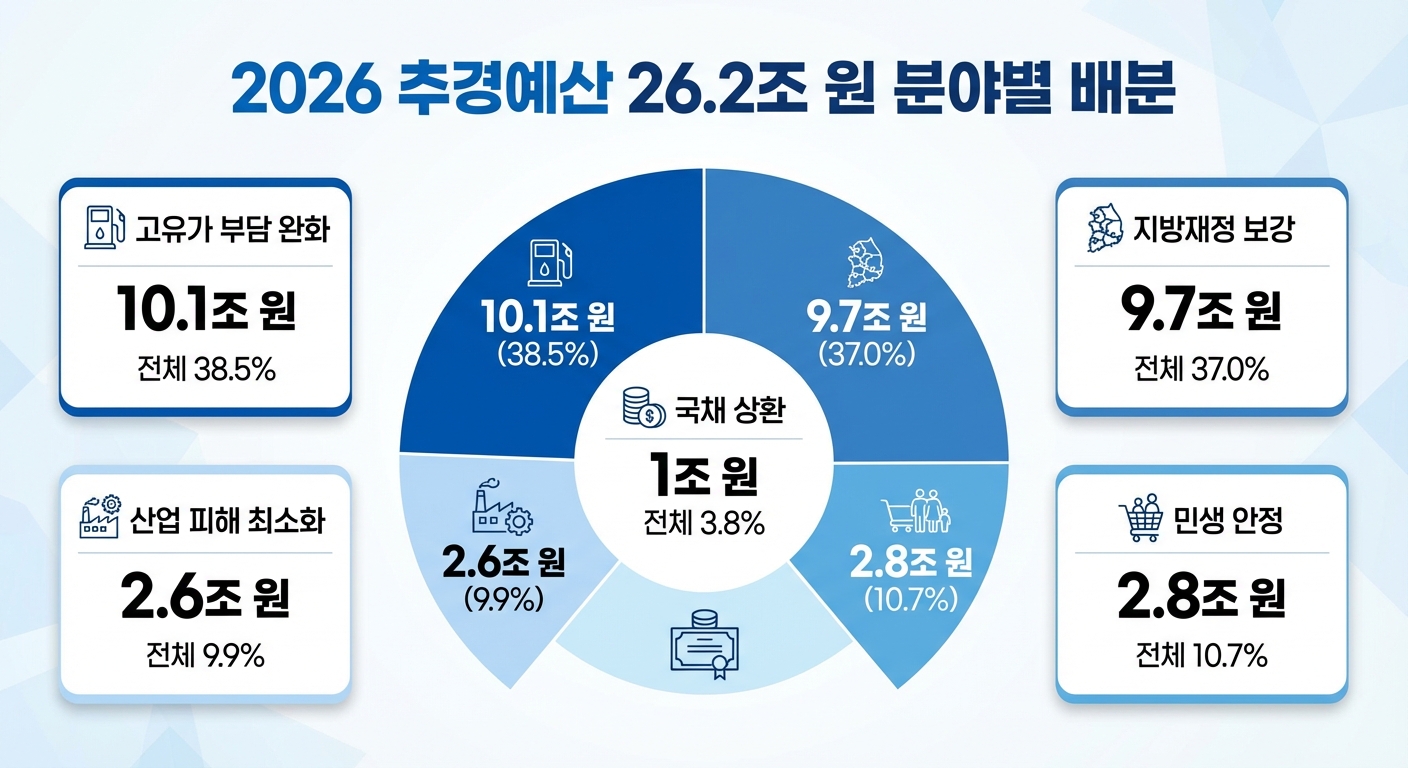 2026 추경예산 26.2조 원 분야별 배분 인포그래픽