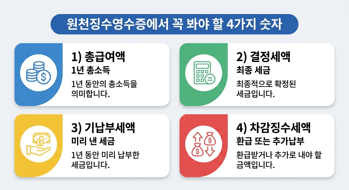 원천징수영수증에서 확인해야 할 4가지 핵심 숫자 인포그래픽