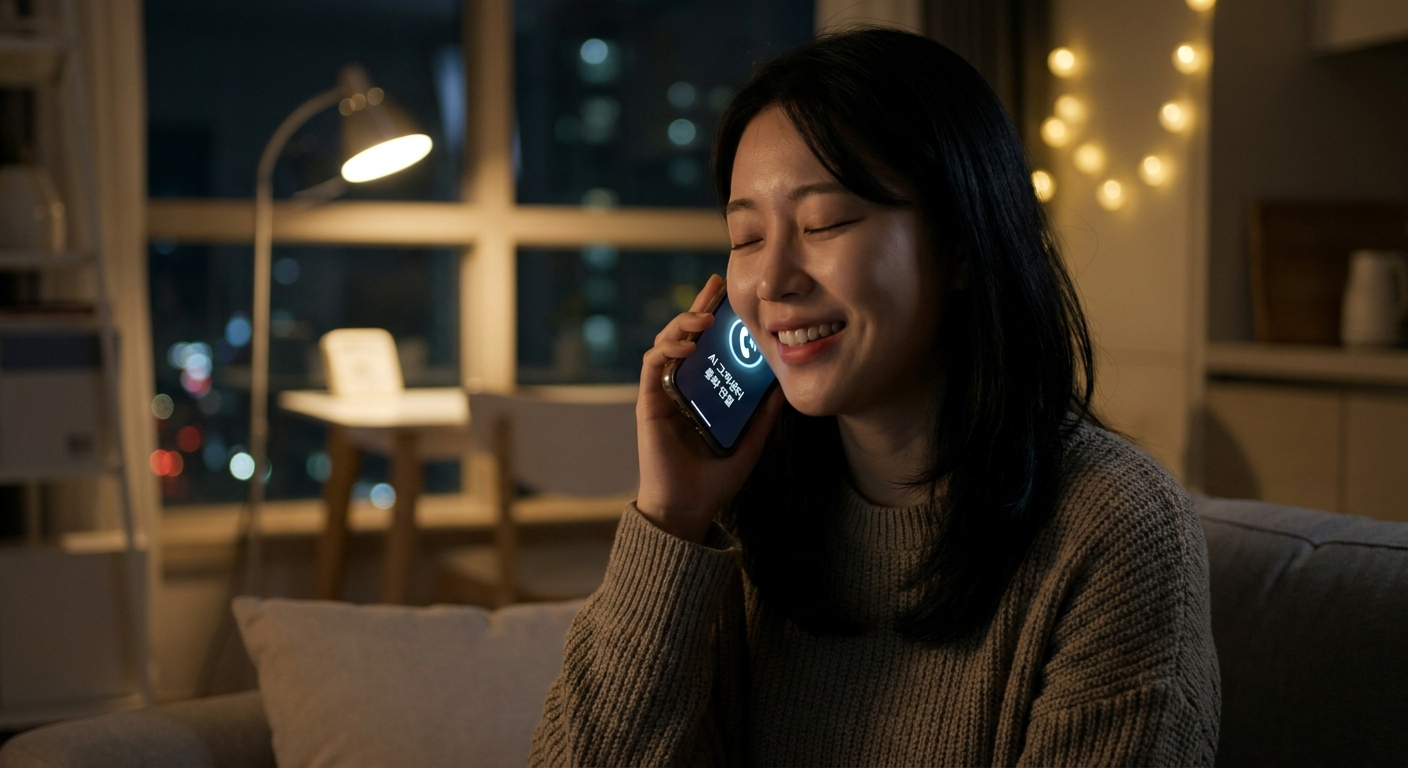 야간에 NHIS-CALL AI 상담을 이용하는 직장인 모습