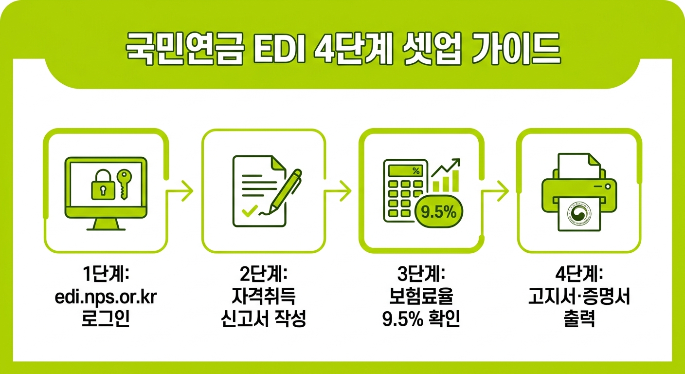 국민연금 EDI 신규 사장님 4단계 셋업 절차 인포그래픽