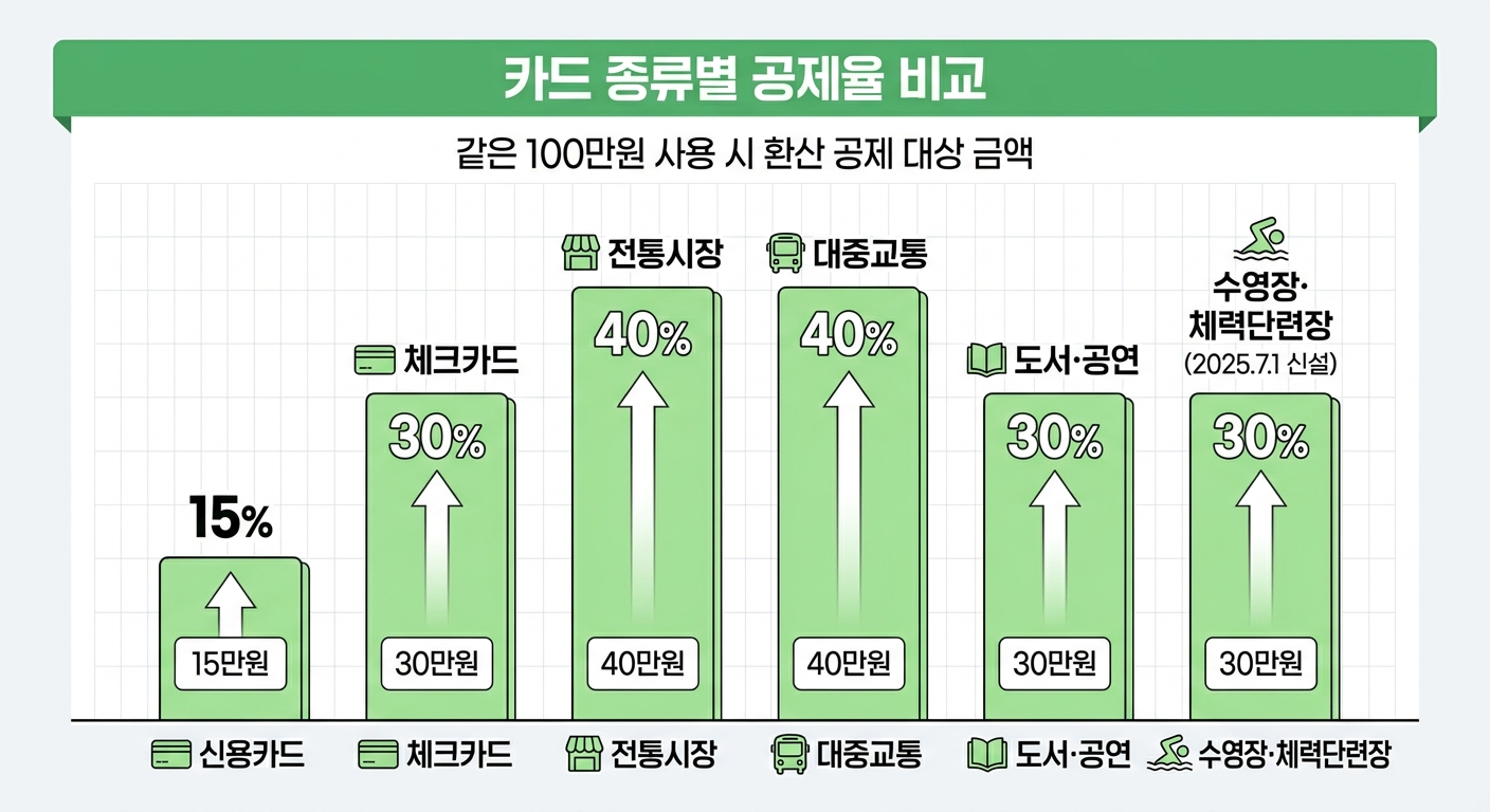 신용카드 등 결제 수단별 공제율 7종 비교 그래프