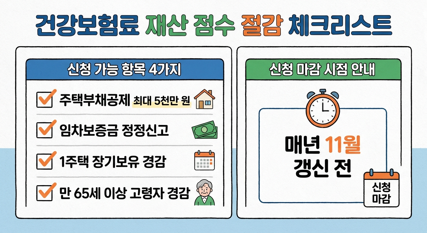 건강보험료 재산 점수 절감 체크리스트 인포그래픽