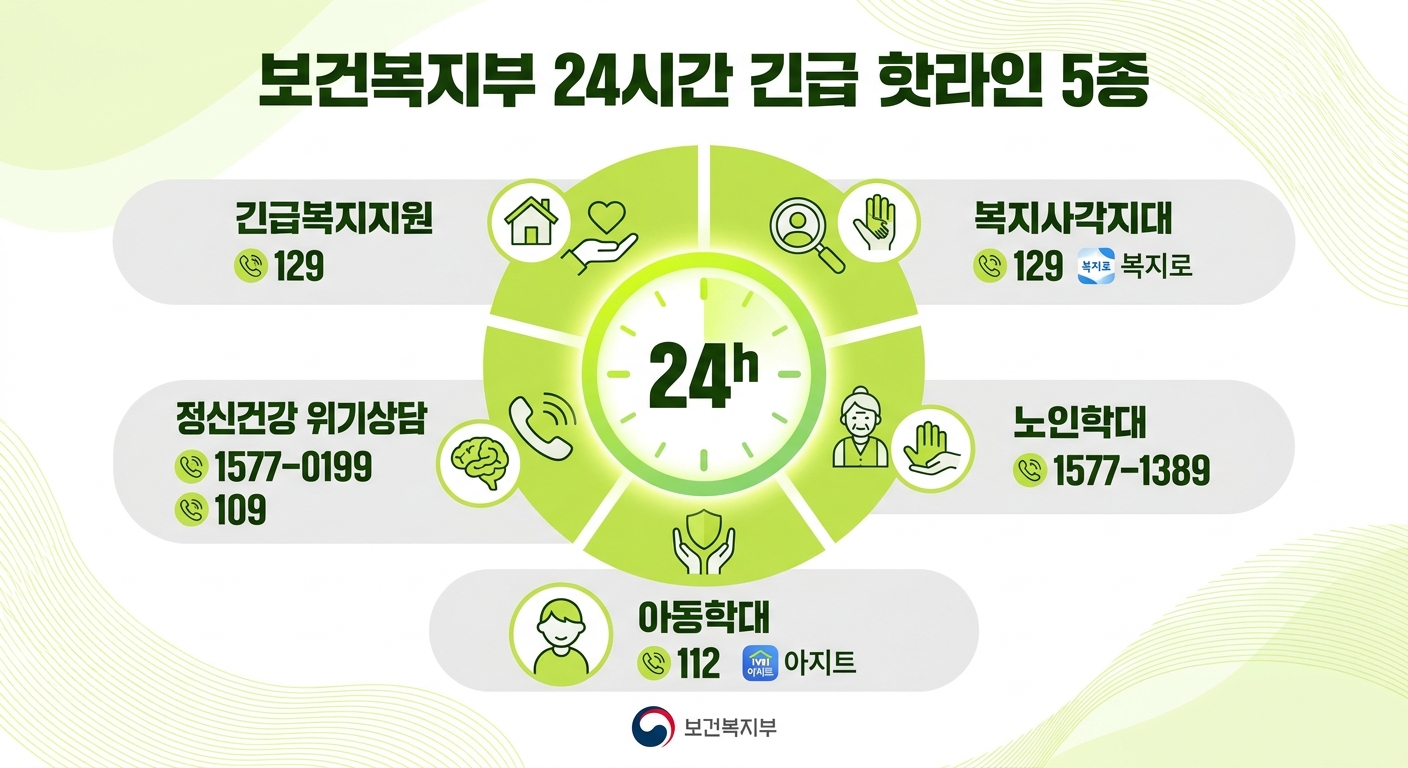 보건복지부 129 24시간 긴급 핫라인 5종 인포그래픽