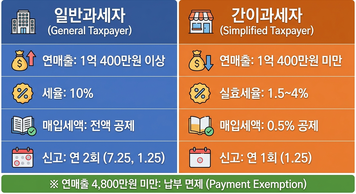 일반과세자와 간이과세자 부가세 신고 기간 비교