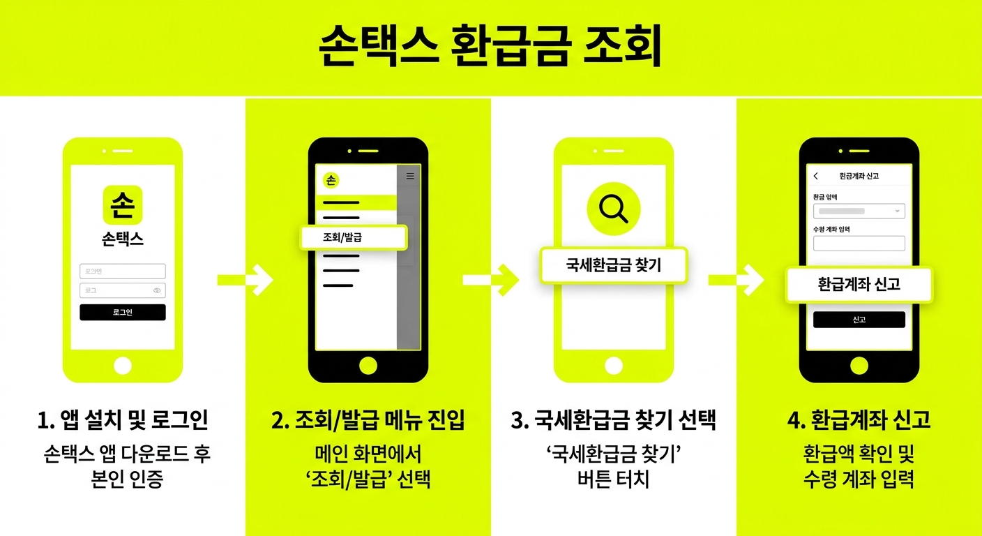 손택스 환급금 조회 4단계 흐름도 인포그래픽