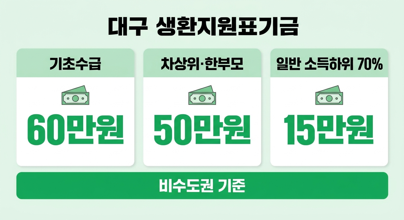 대구 민생지원금 60만 50만 15만 차이 비교 인포그래픽
