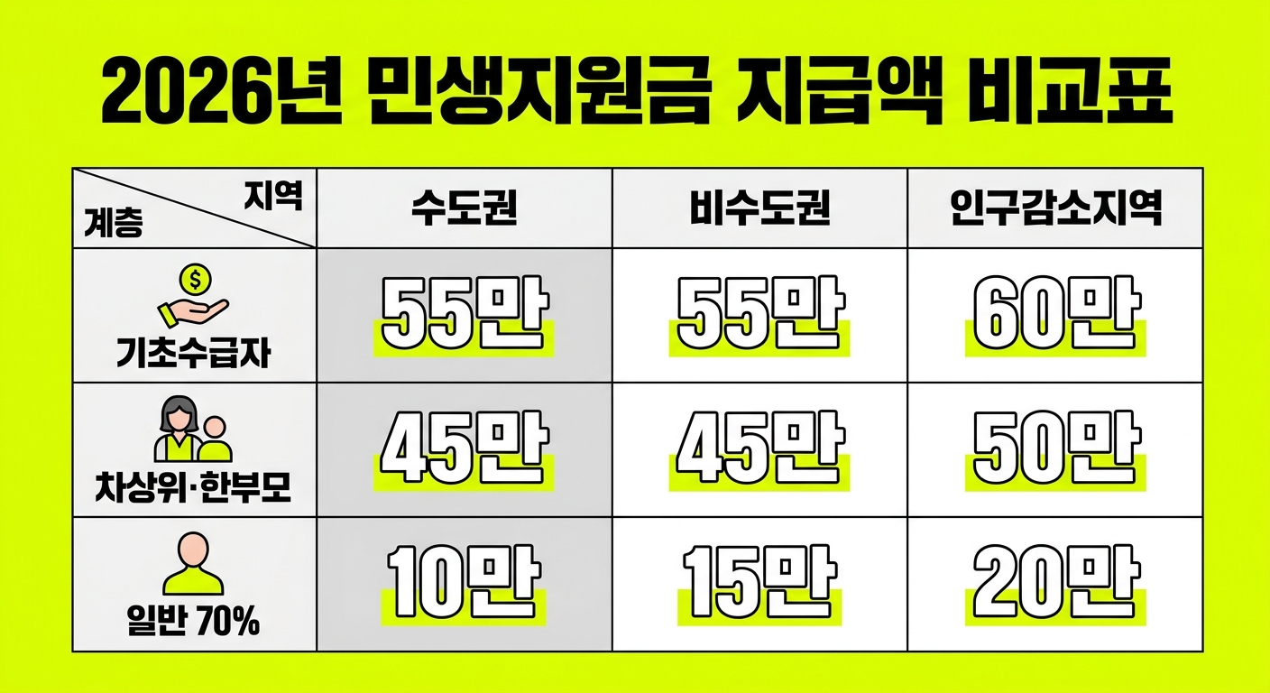 2026 민생지원금 지역별 계층별 지급액 비교 인포그래픽