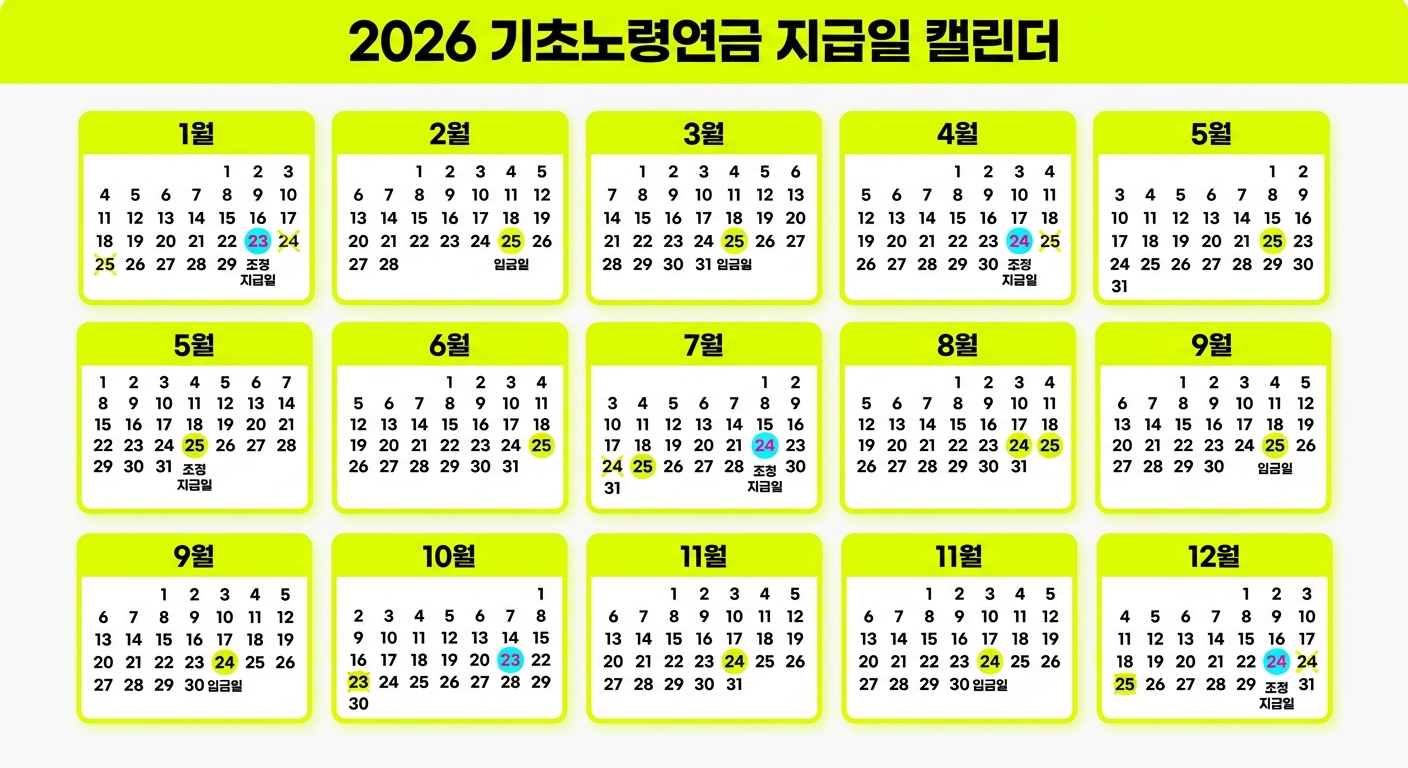 2026년 기초노령연금 월별 입금일 캘린더 인포그래픽