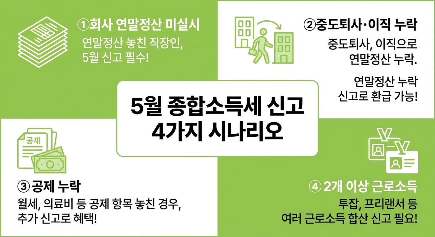 5월 종합소득세 신고가 필요한 직장인 4가지 시나리오 인포그래픽