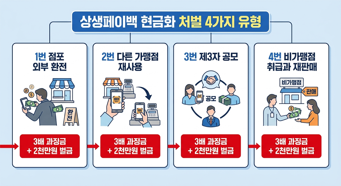 상생페이백 현금화 처벌 4가지 유형 인포그래픽