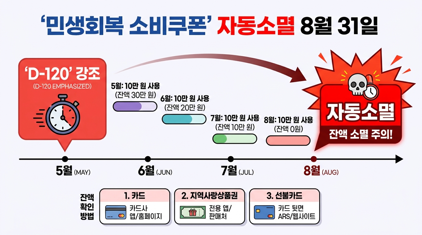 민생회복 소비쿠폰 8월 31일 자동소멸 타임라인 인포그래픽