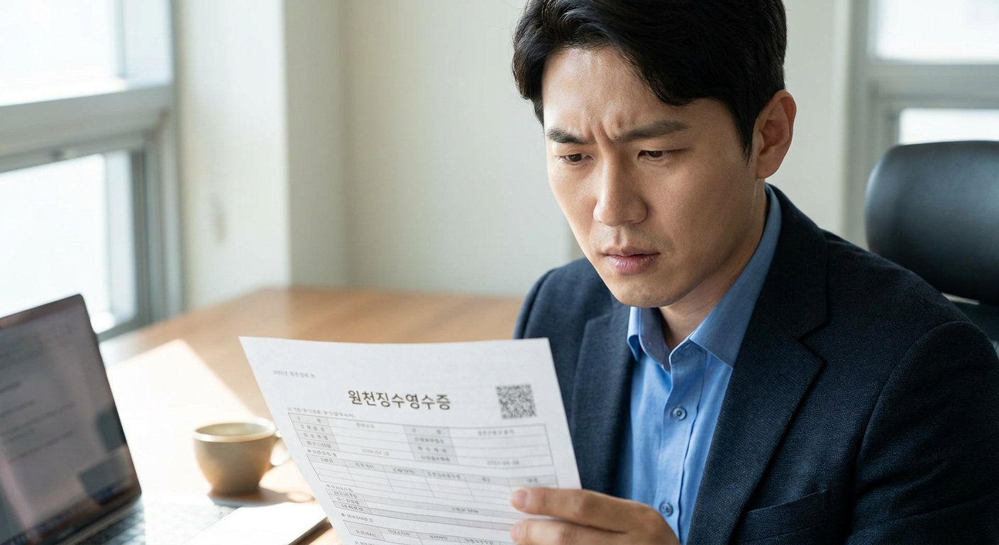 원천징수영수증을 들여다보는 직장인