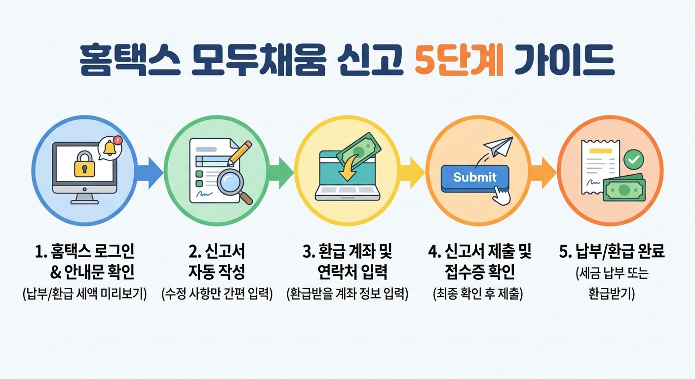 홈택스 종합소득세 모두채움 5단계 인포그래픽