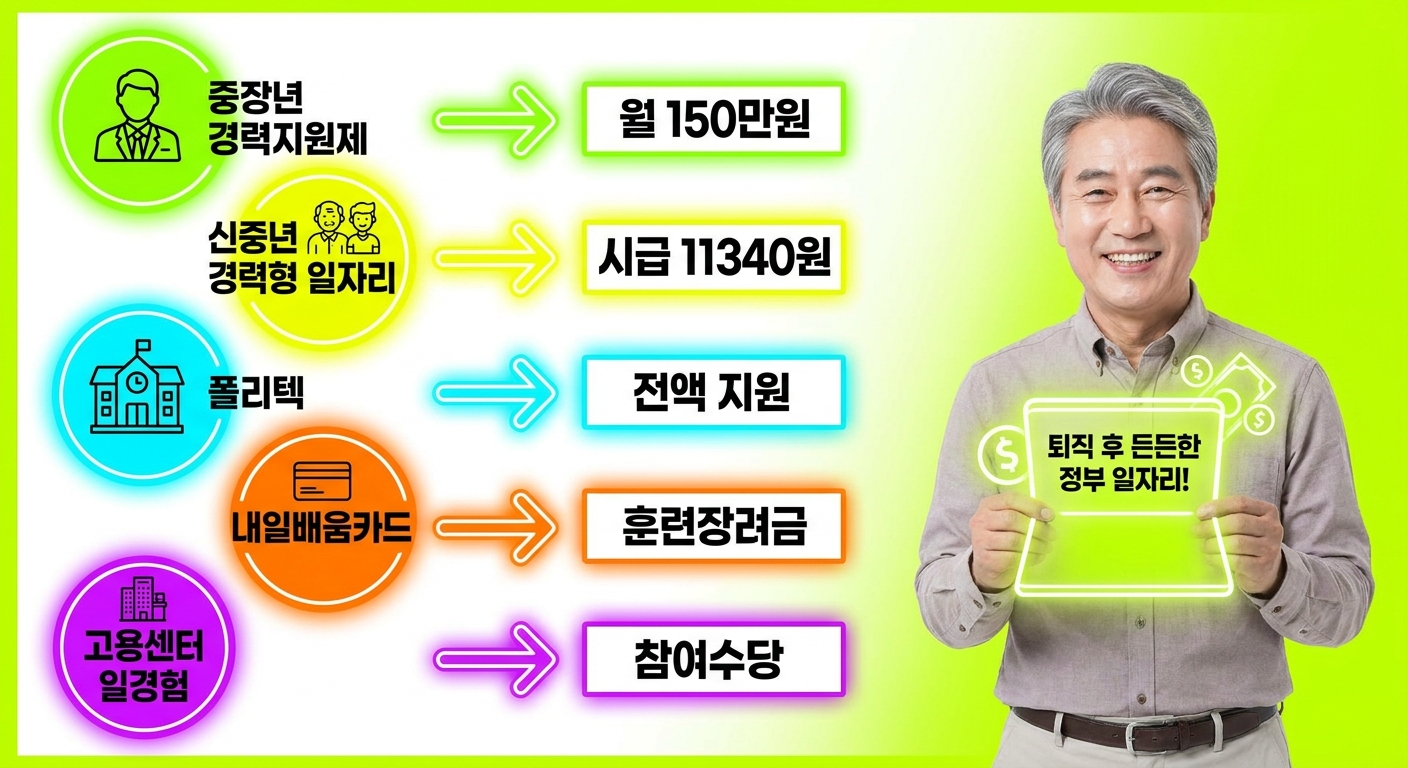 50대 퇴직 후 직업 정부 일자리 5가지 본인 수령액 비교 인포그래픽