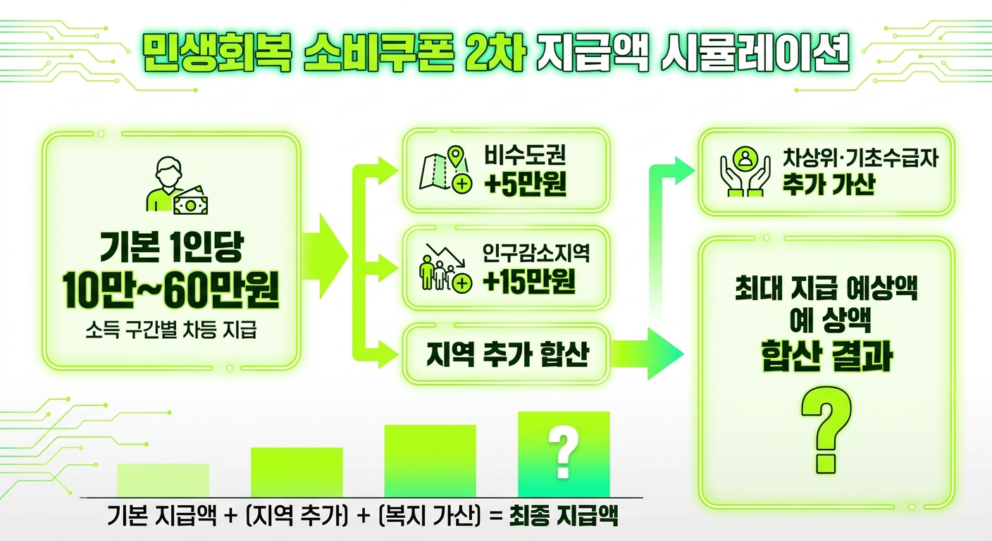 민생회복 소비쿠폰 2차 지급액 시뮬레이션 단계별 합산 인포그래픽