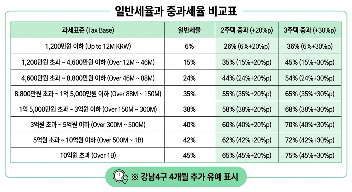 일반세율과 다주택자 중과세율 비교표