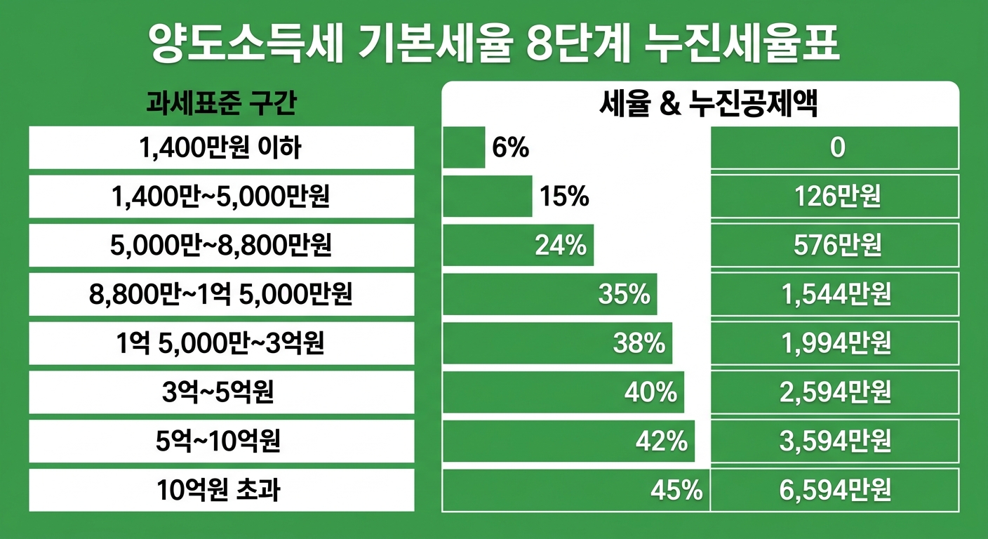 양도소득세 기본세율 8단계 누진세율표 인포그래픽