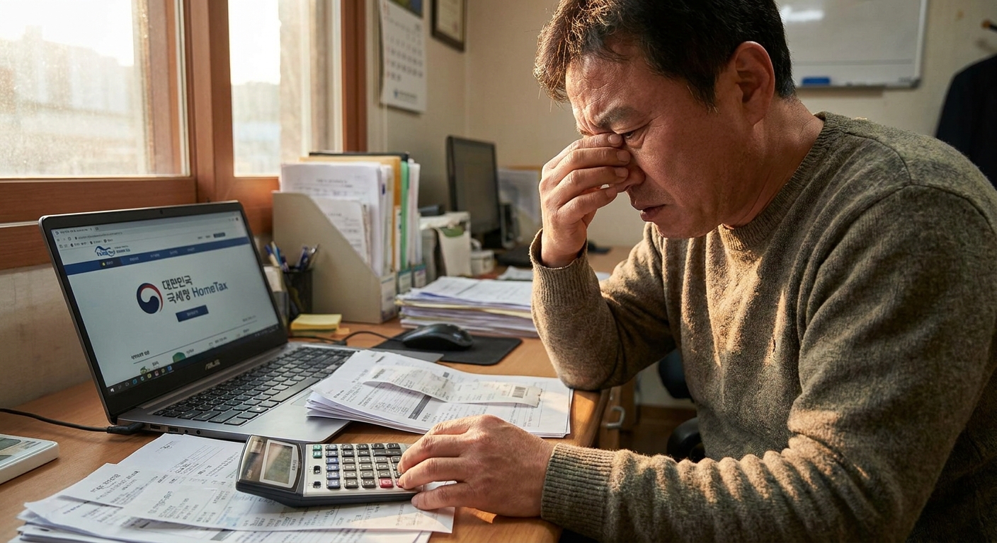 새출발기금 자격을 확인하기 위해 서류를 검토하는 자영업자