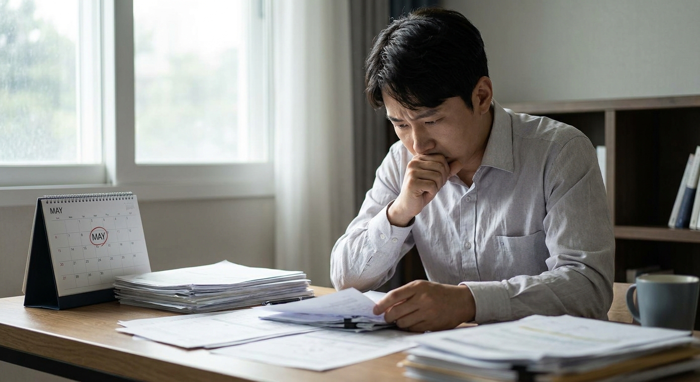 5월 종합소득세 신고를 앞두고 서류를 검토하는 직장인