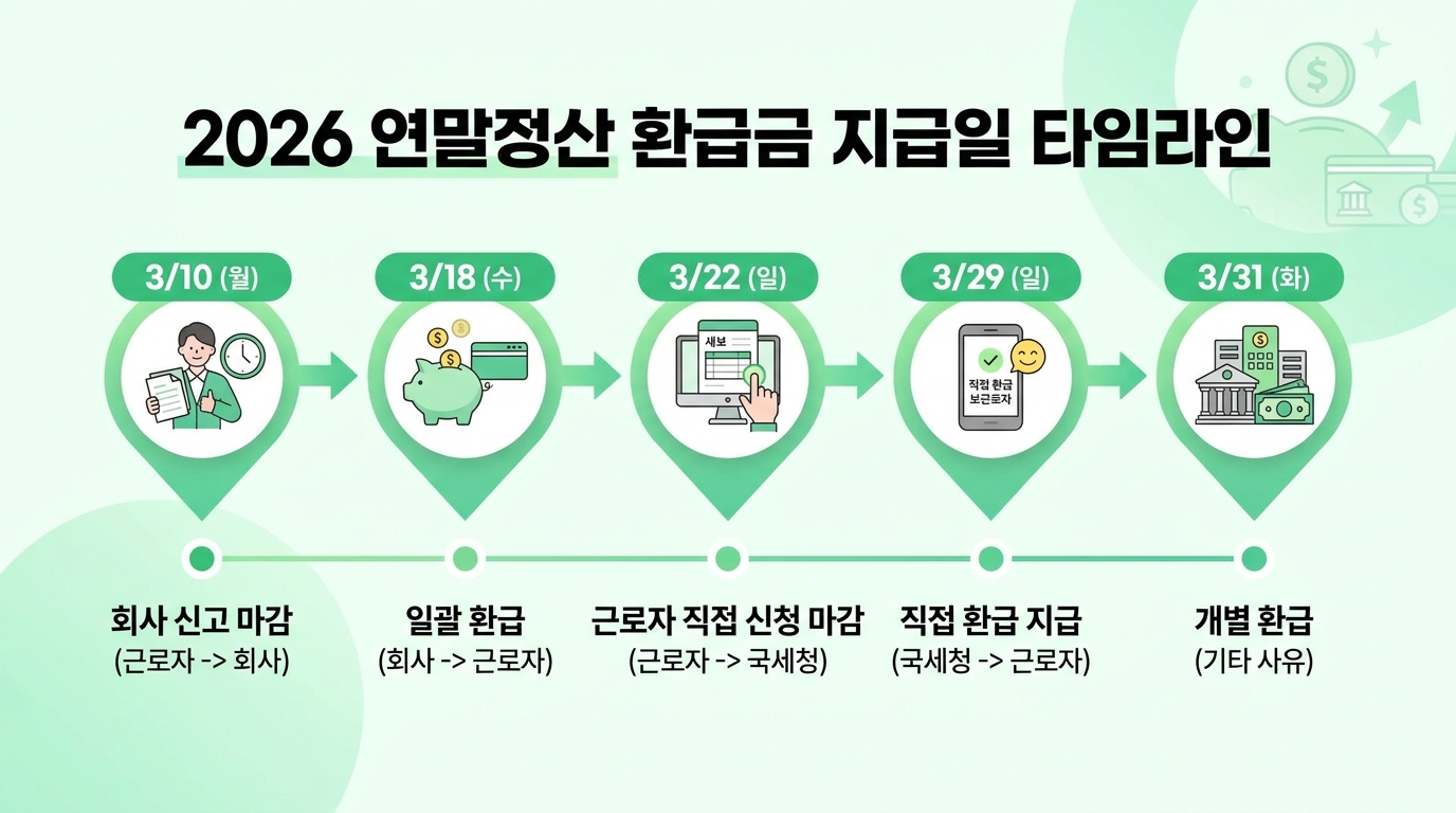 2026 연말정산 환급금 지급일 타임라인 인포그래픽