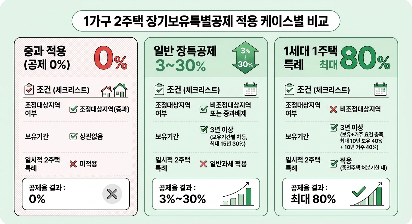 1가구 2주택 장기보유특별공제 케이스별 공제율 비교