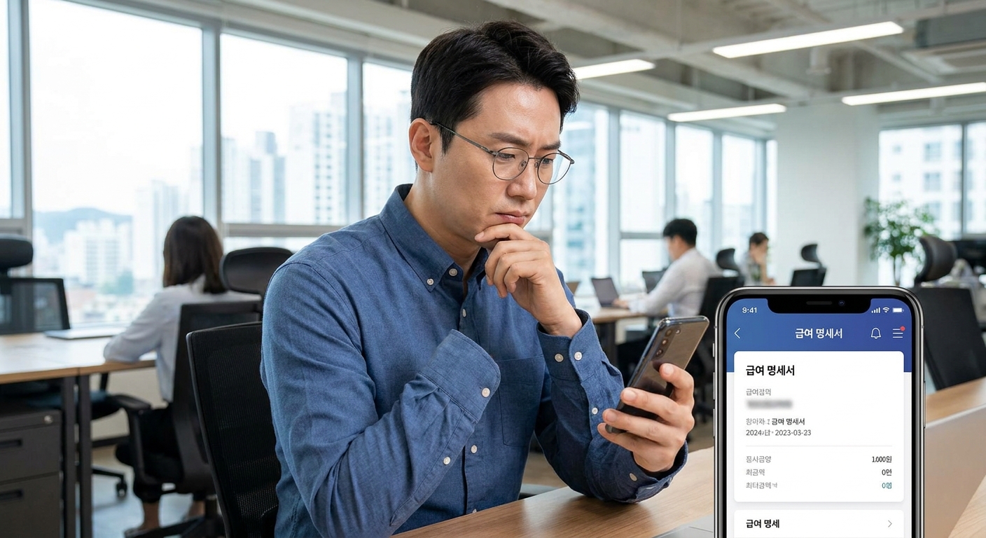 연봉 1억 직장인이 월급명세서를 확인하는 모습
