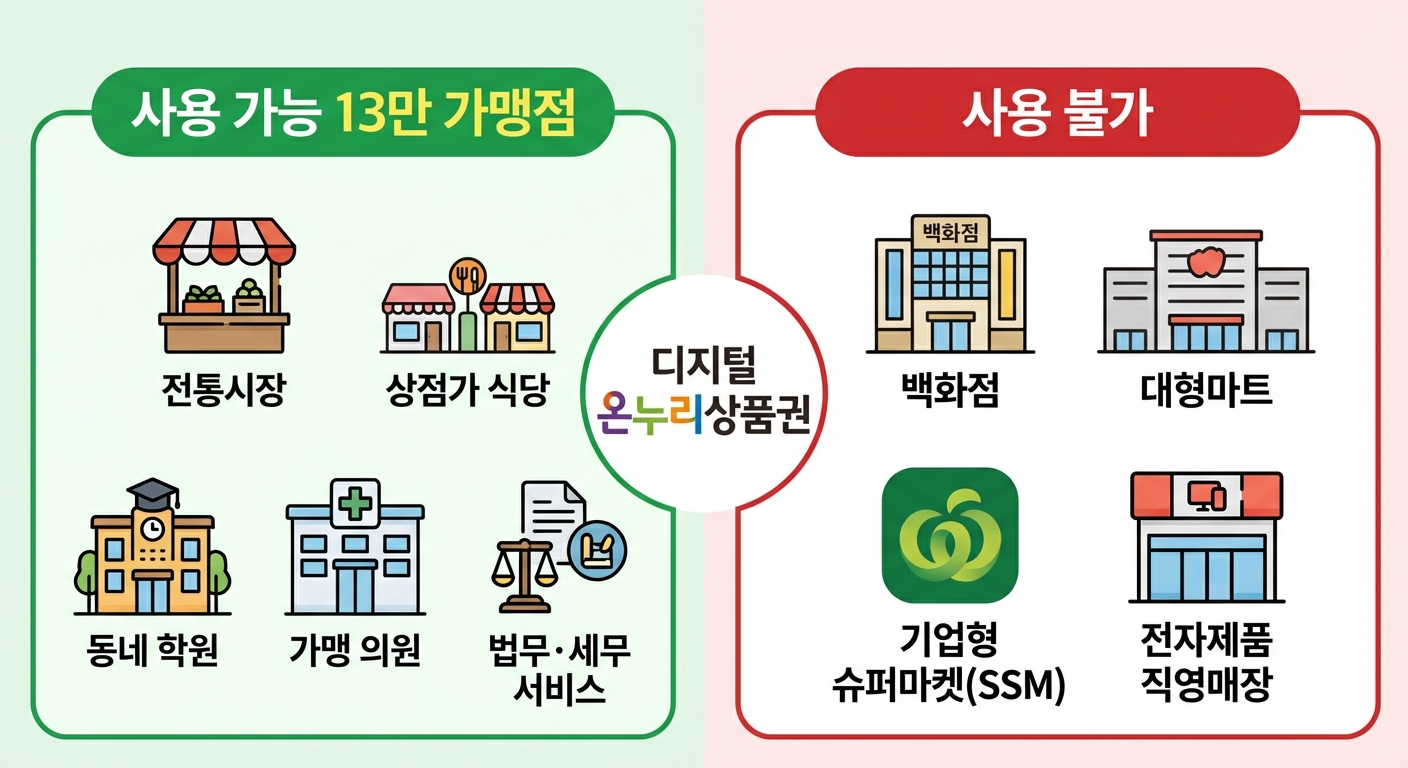 상생페이백 사용 가능 업종과 사용 불가 업종 비교 인포그래픽
