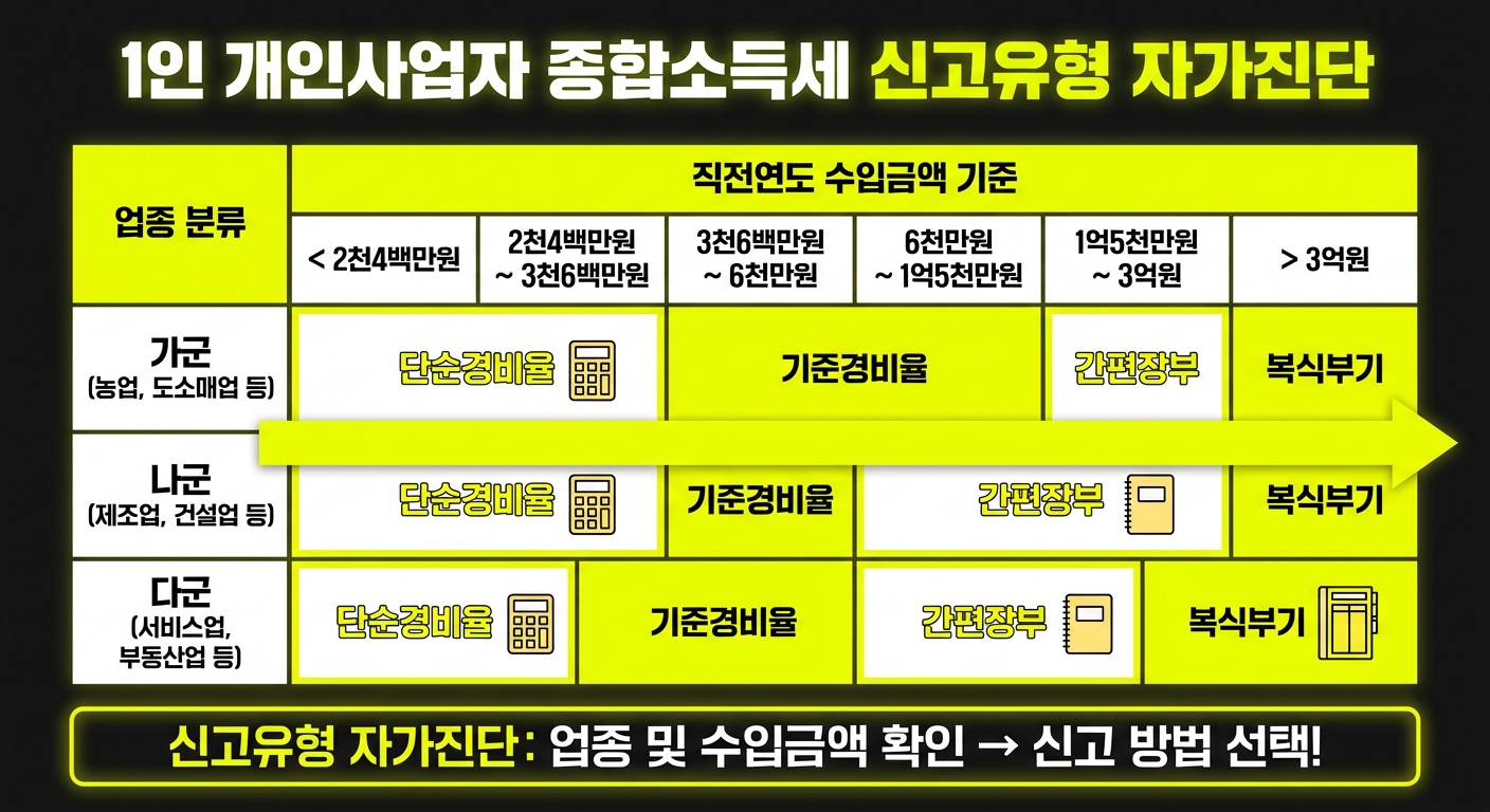 신고유형 4가지 수입금액 기준 자가진단 인포그래픽