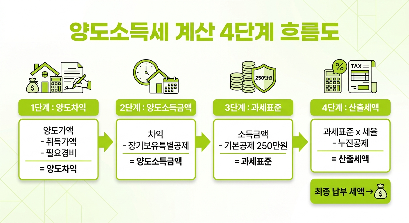 양도소득세 4단계 계산 흐름도