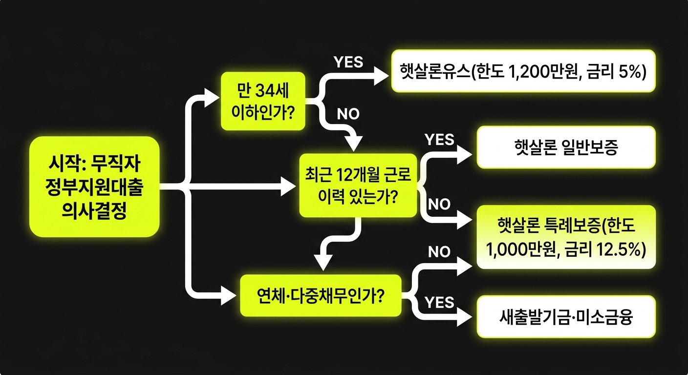 무직자 정부지원대출 5가지 선택 플로우차트