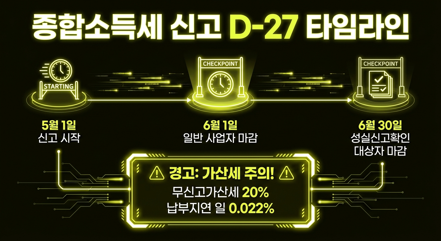 종합소득세 D-27 타임라인과 가산세 인포그래픽